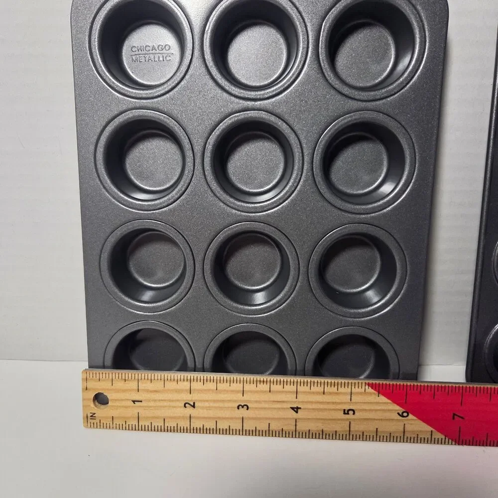NEW Lot of 2 Chicago Metallic 12-Cup Muffin Pans Non-Stick Heavy Duty Cupcake